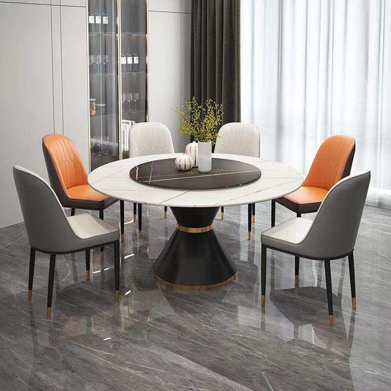 Contemporary Style Round Dining Table Steel Pedestal Base Table for Room