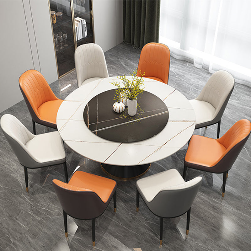 Contemporary Style Round Dining Table Steel Pedestal Base Table for Room