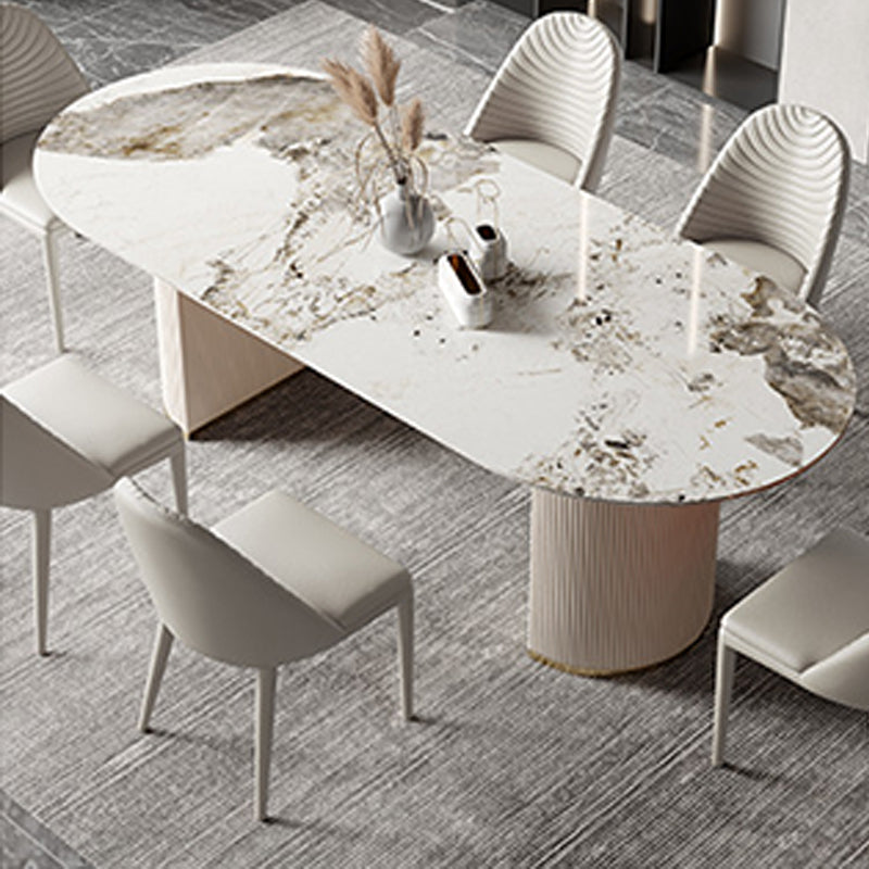 Modern Double Pedestal Table Oval Dining Table with Steel Base