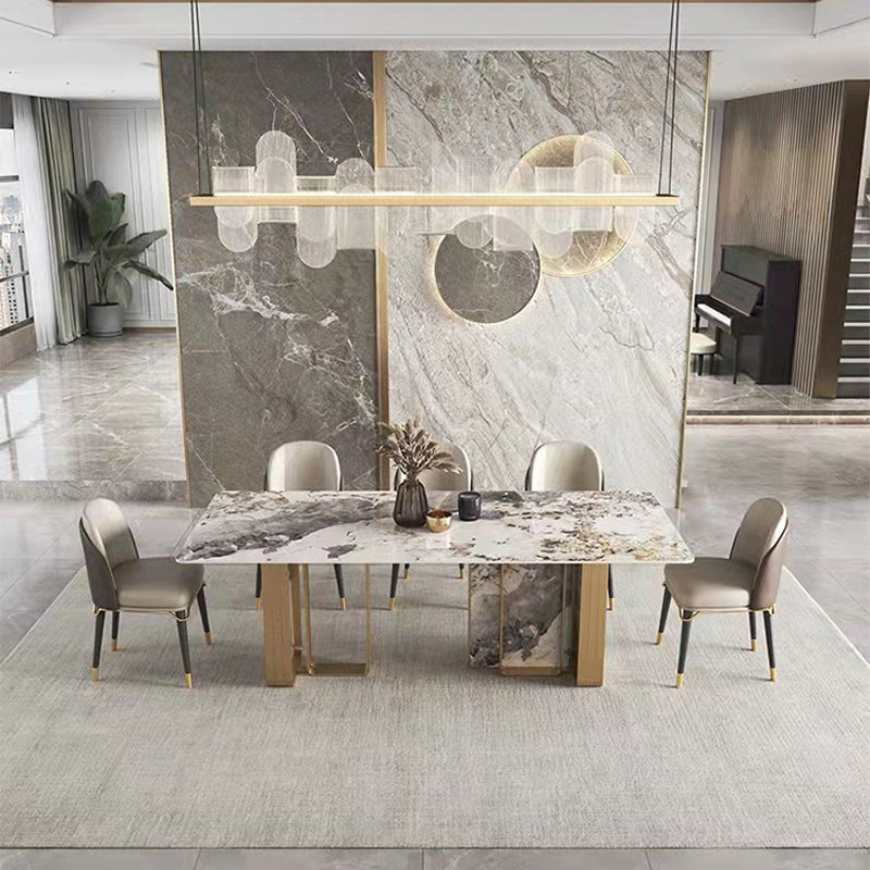 Modern Rectangle Double Pedestal Table Stainless Steel Base Dining Table