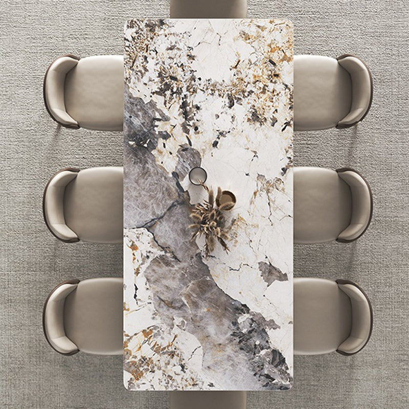 Modern Rectangle Double Pedestal Table Stainless Steel Base Dining Table