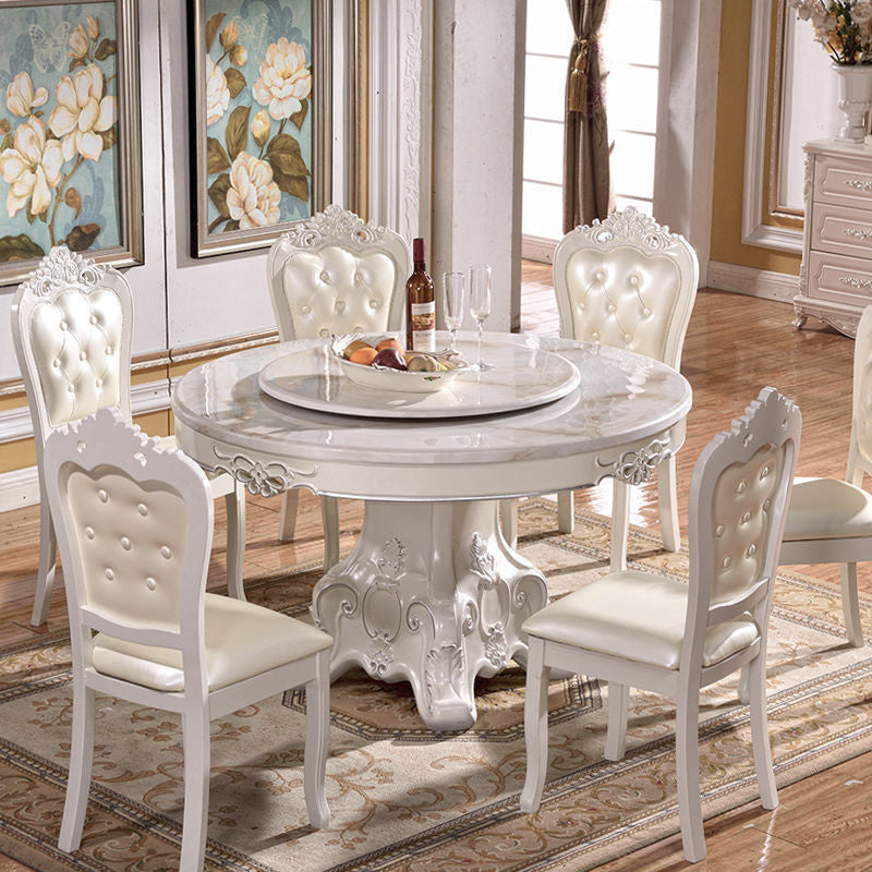 Stone Top Dining Table Round Dining Table with Pedestal Base in White