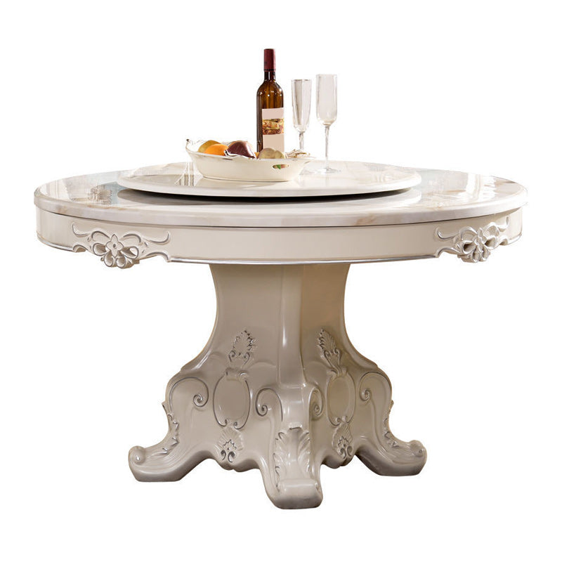 Stone Top Dining Table Round Dining Table with Pedestal Base in White