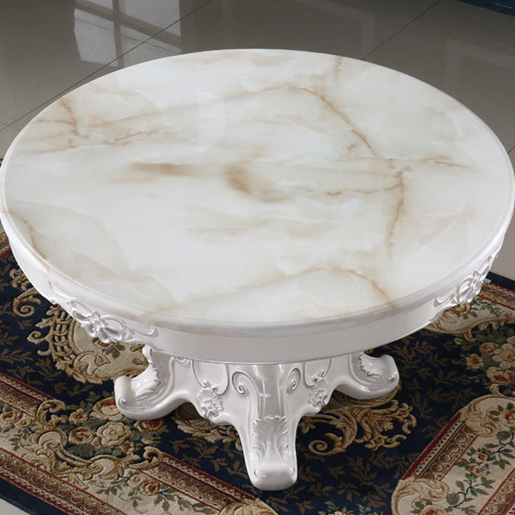 Stone Top Dining Table Round Dining Table with Pedestal Base in White