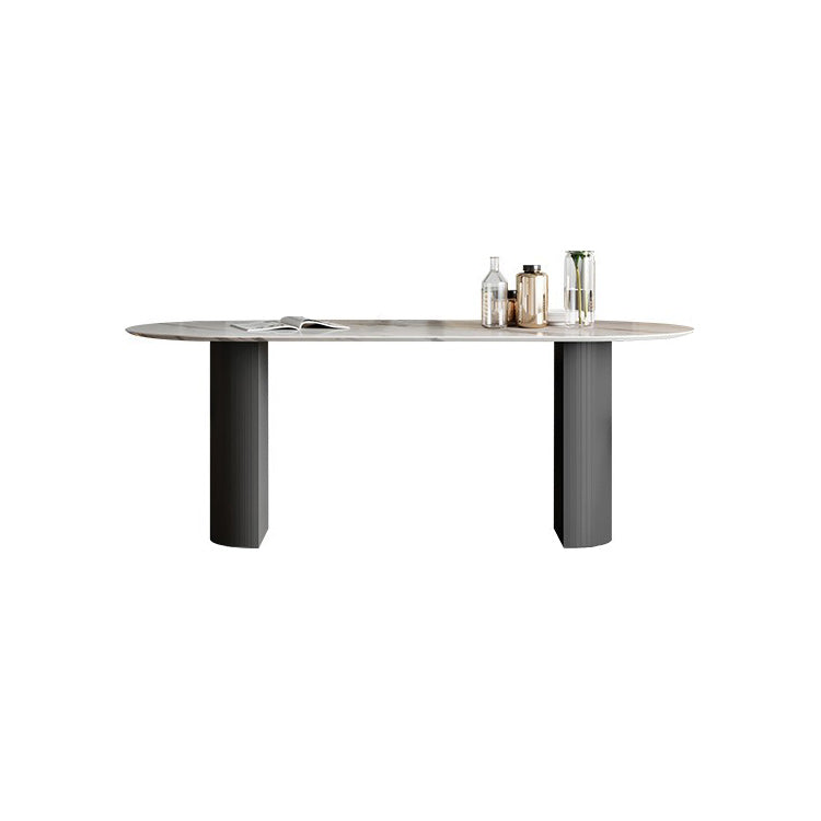 Stone Top Dining Table Traditional Luxury Oval Table with Sled Base