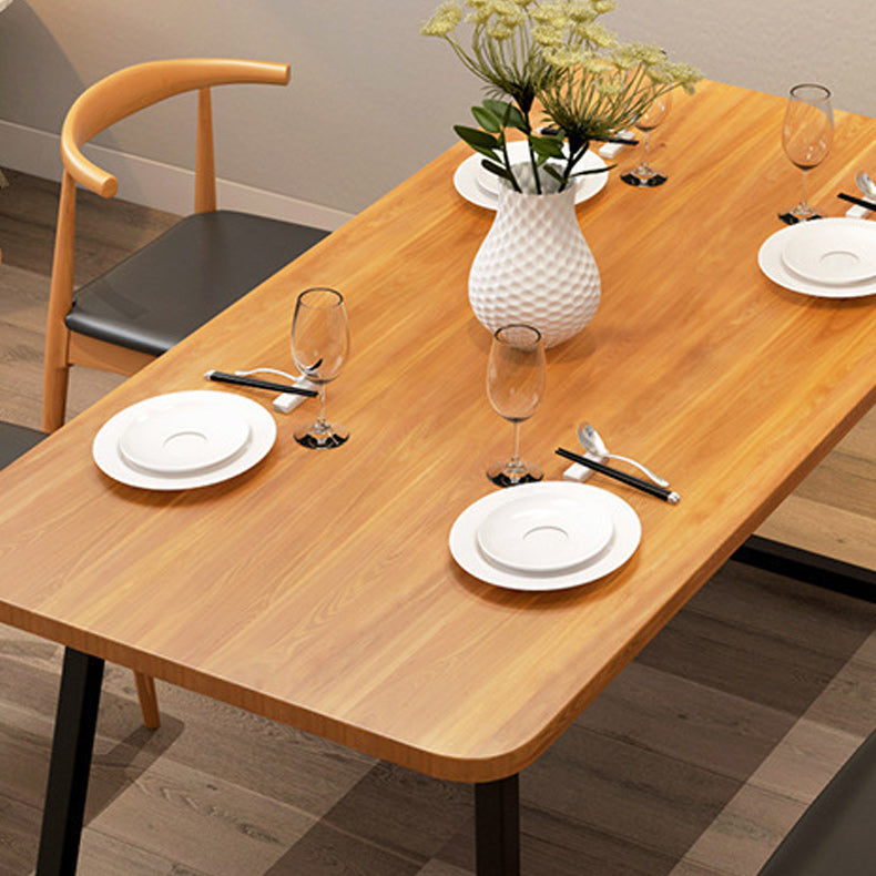 Pine Wood Top Dining Table Industrial Rectangle Table with Sled Base in Black