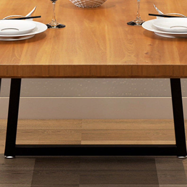 Pine Wood Top Dining Table Industrial Rectangle Table with Sled Base in Black