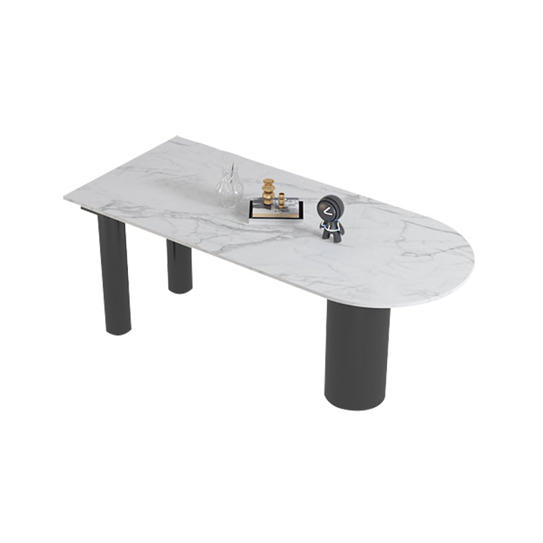 Stone Top Dining Table Modern Dining Table with 3 Legs Base in Black