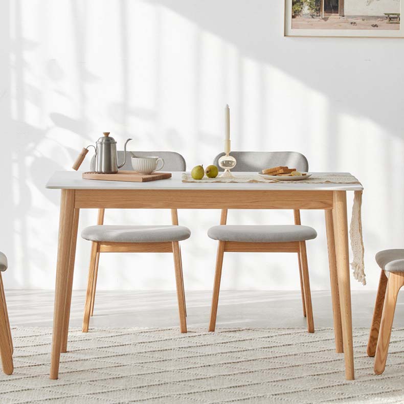 Stone Top Dining Table Traditional Luxury Rectangle Dining Table with 4 Wood Legs