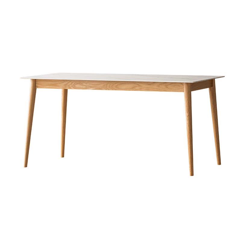 Stone Top Dining Table Traditional Luxury Rectangle Dining Table with 4 Wood Legs
