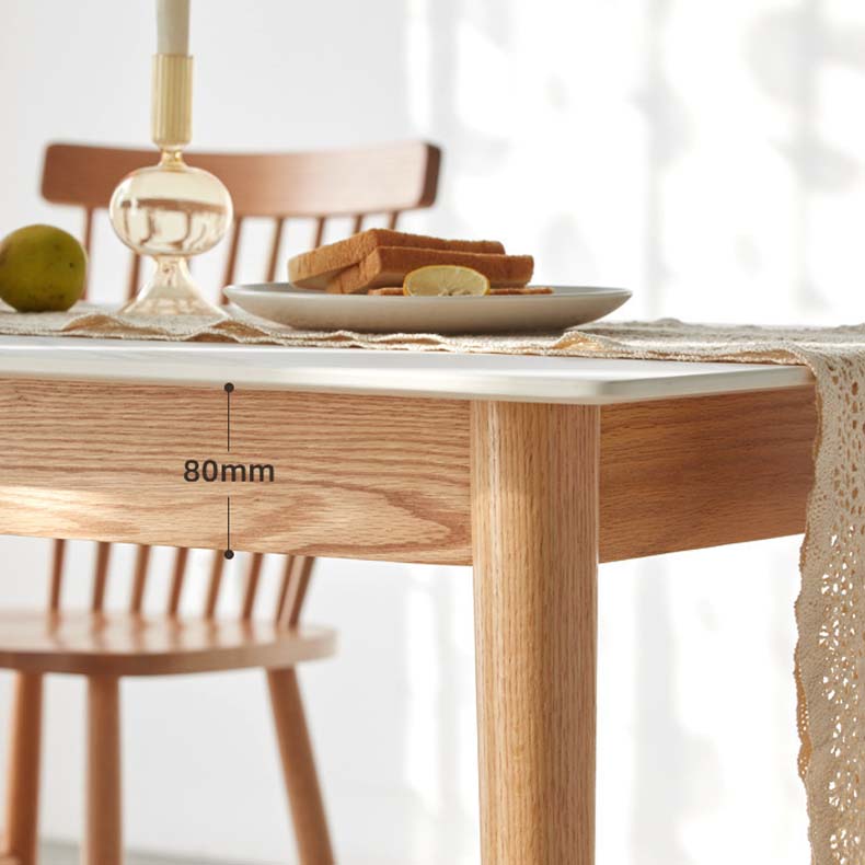 Stone Top Dining Table Traditional Luxury Rectangle Dining Table with 4 Wood Legs