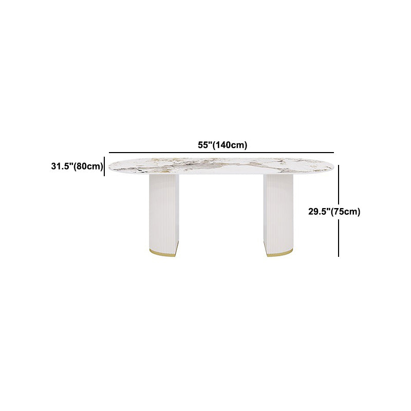 Sintered Stone Top Table for Restaurant Luxury White Table with Double Pedestal