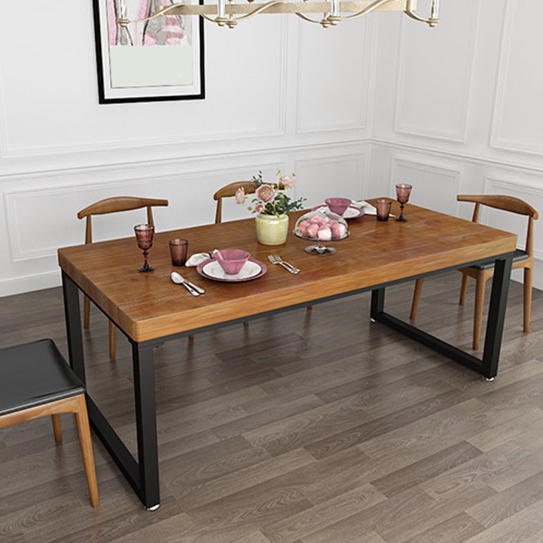 Solid Wood Top Dining Table Rectangle Pine Wood Table with Sled Base in Black