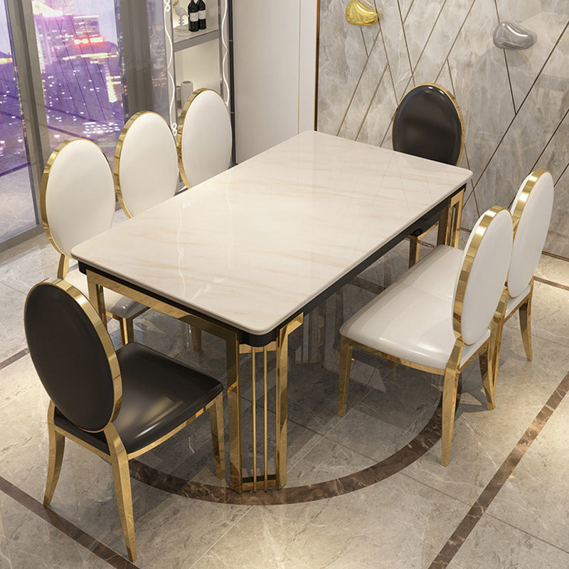 Stone Top Dining Table Traditional Luxury Rectangle Table with 4 Legs