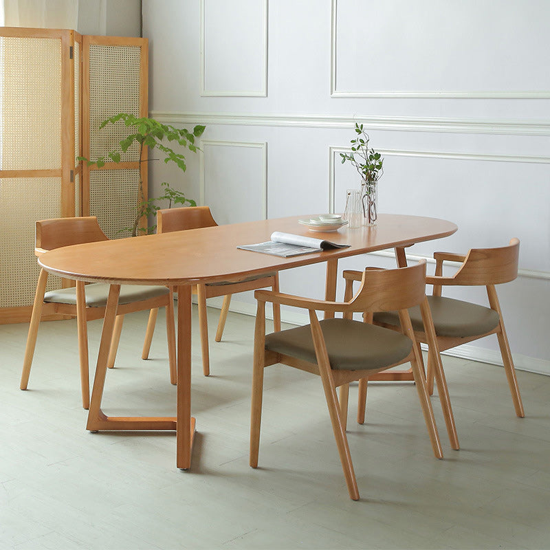 Solid Wood Contemporary Oval Table Pine Wood Top Table with Sled Base