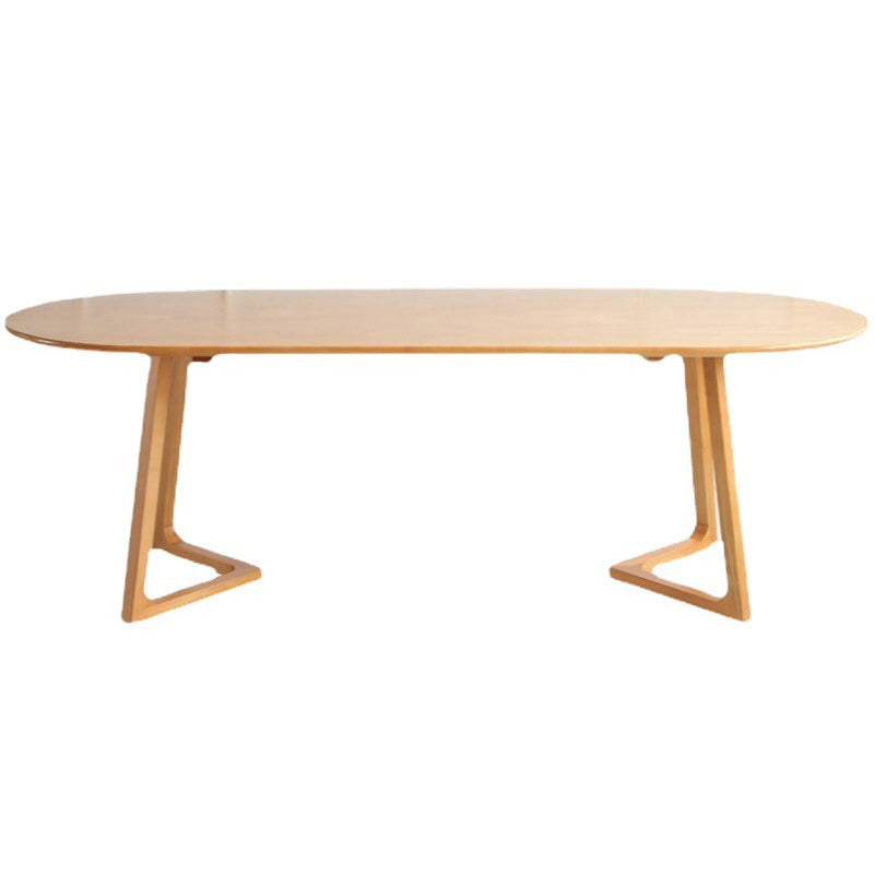 Solid Wood Contemporary Oval Table Pine Wood Top Table with Sled Base