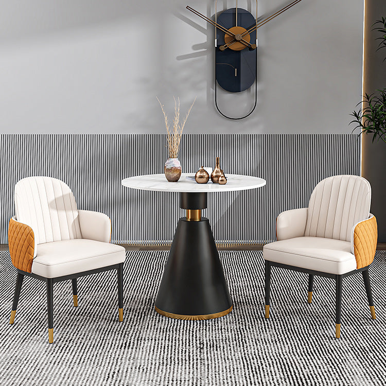 Metal Traditional Luxury Round Table Sintered Stone Top Indoor Table with Pedestal Base