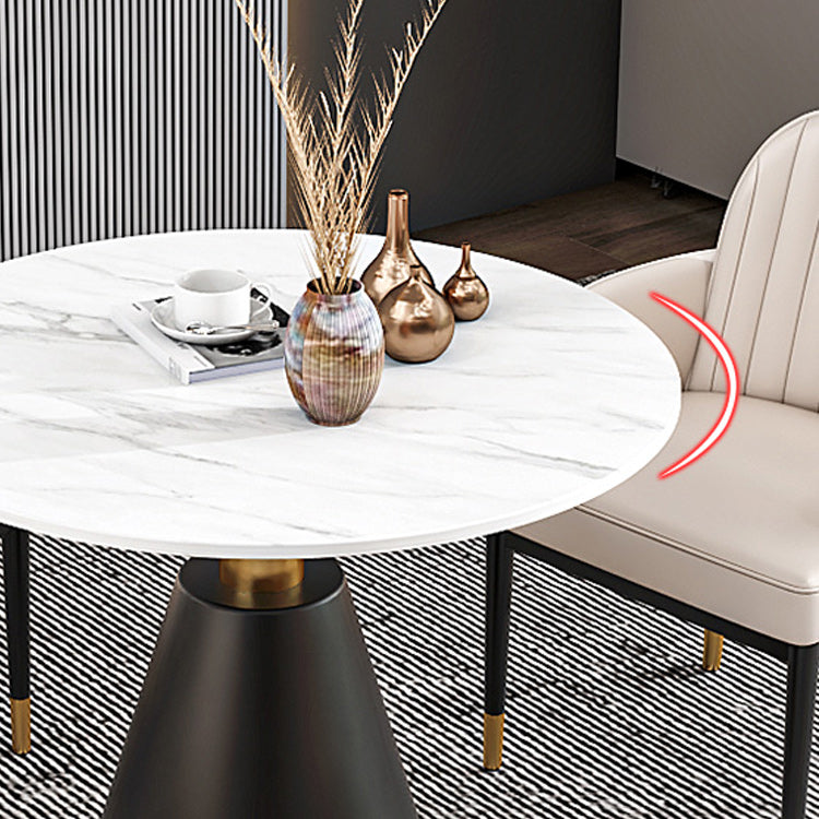 Metal Traditional Luxury Round Table Sintered Stone Top Indoor Table with Pedestal Base