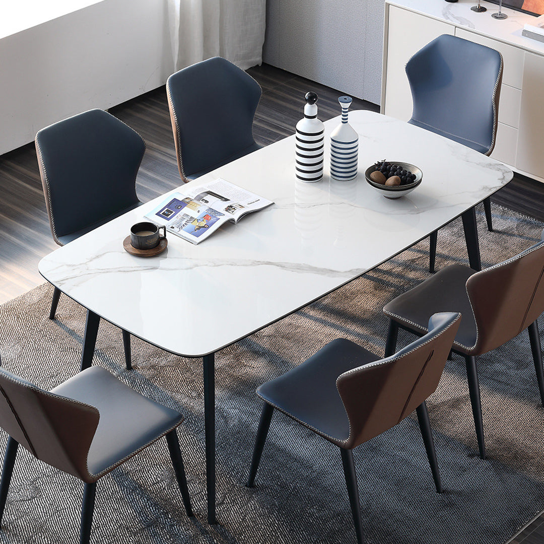 Metal Contemporary Rectangle Dining Table Sintered Stone Top Table for Dining Room