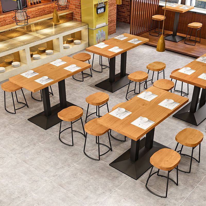 Metal Industrial Dining Table Pine Wood Top Table with Pedestal Base