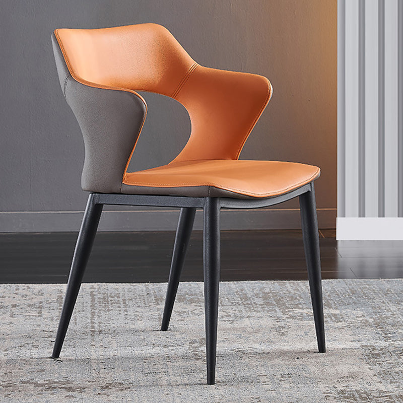 Metal Base Dining Chair Modern Style Faux Leather Arm Dining Chairs