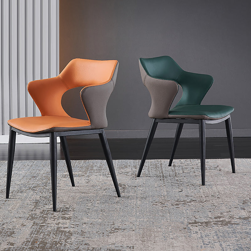Metal Base Dining Chair Modern Style Faux Leather Arm Dining Chairs