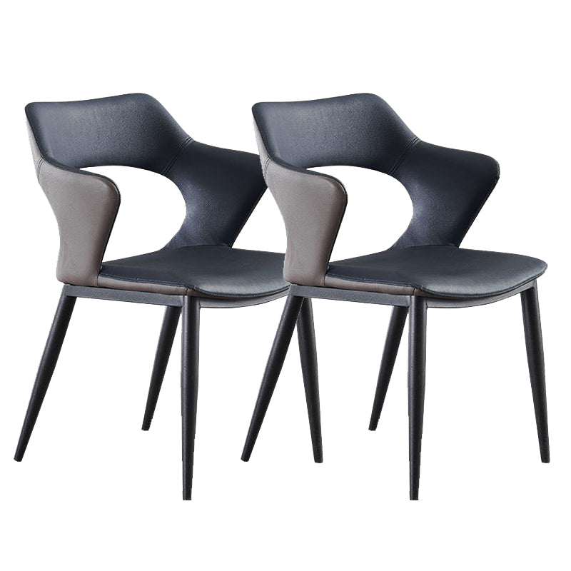 Metal Base Dining Chair Modern Style Faux Leather Arm Dining Chairs