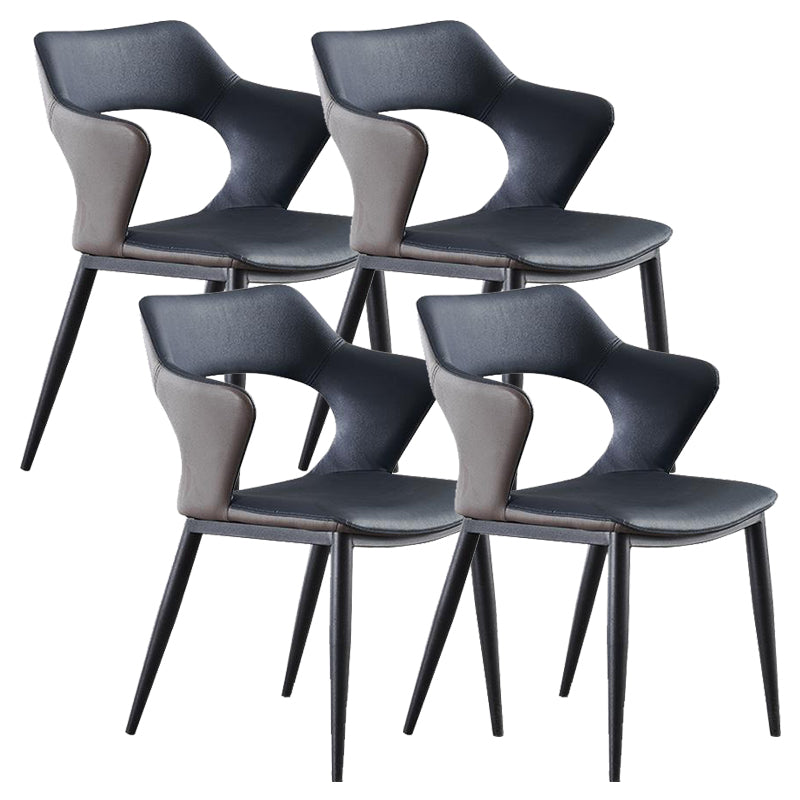 Metal Base Dining Chair Modern Style Faux Leather Arm Dining Chairs