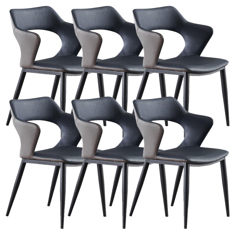 Metal Base Dining Chair Modern Style Faux Leather Arm Dining Chairs