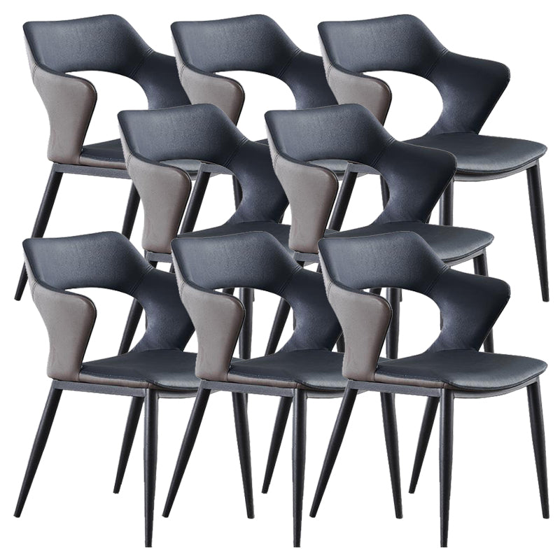 Metal Base Dining Chair Modern Style Faux Leather Arm Dining Chairs