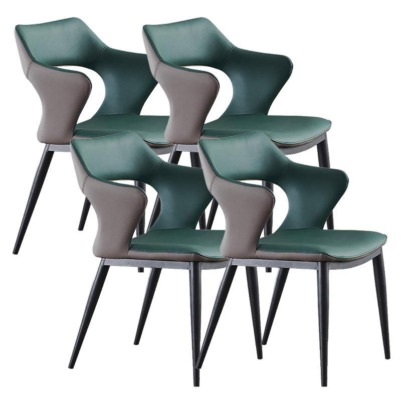 Metal Base Dining Chair Modern Style Faux Leather Arm Dining Chairs
