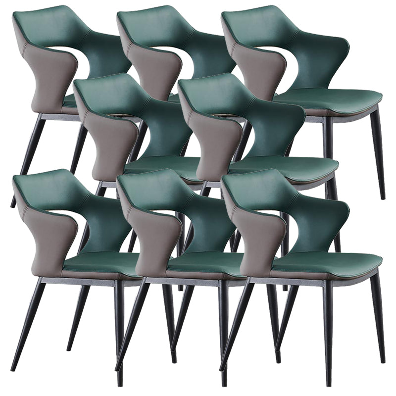 Metal Base Dining Chair Modern Style Faux Leather Arm Dining Chairs