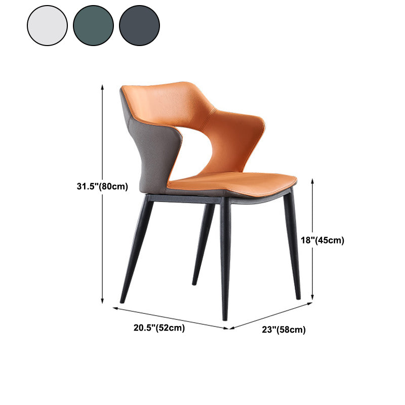 Metal Base Dining Chair Modern Style Faux Leather Arm Dining Chairs