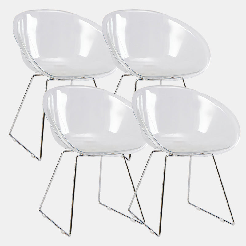 Contemporary Style Arm Chair Plastic Dining Chair with Metal Base for Dining Room