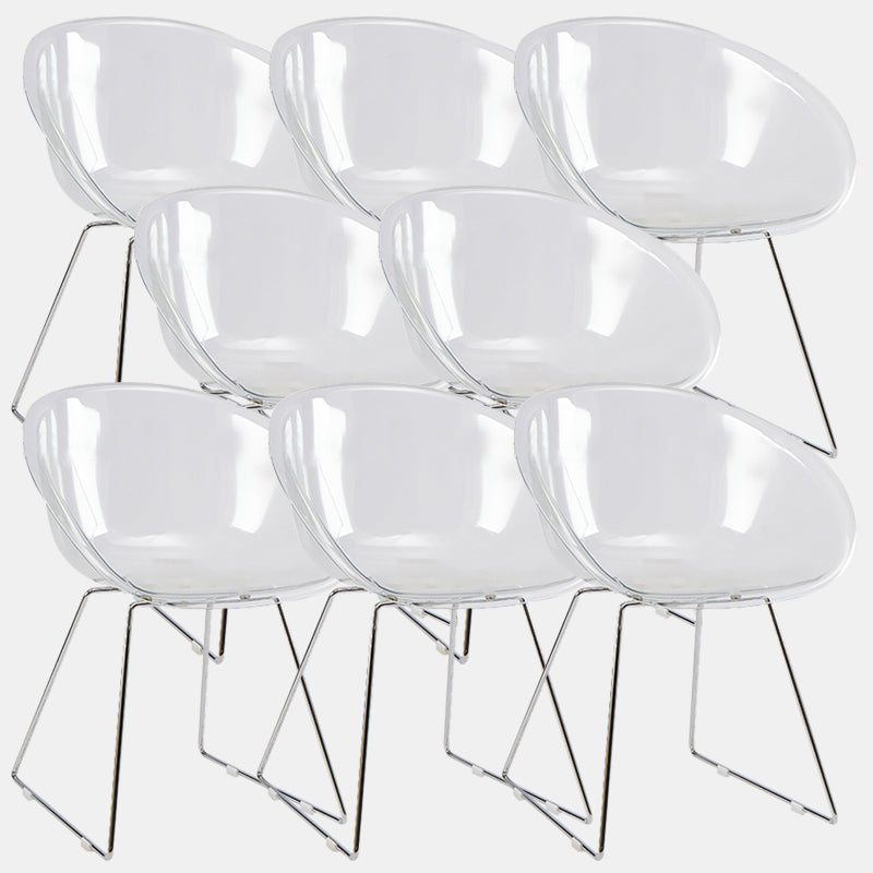 Contemporary Style Arm Chair Plastic Dining Chair with Metal Base for Dining Room