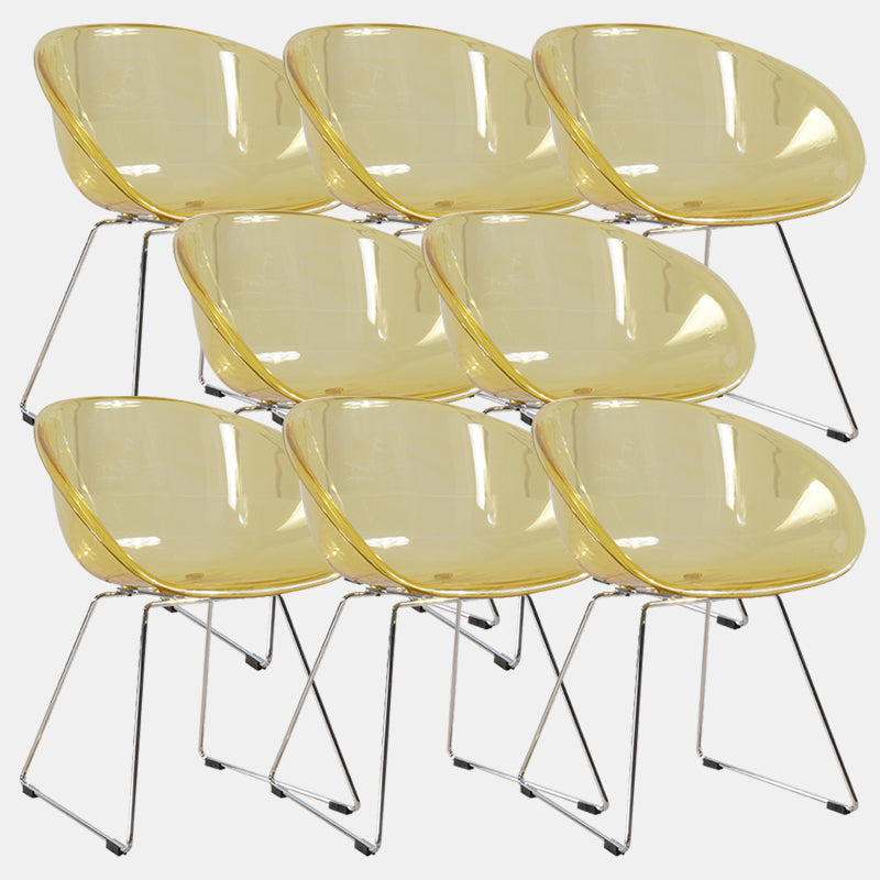 Contemporary Style Arm Chair Plastic Dining Chair with Metal Base for Dining Room