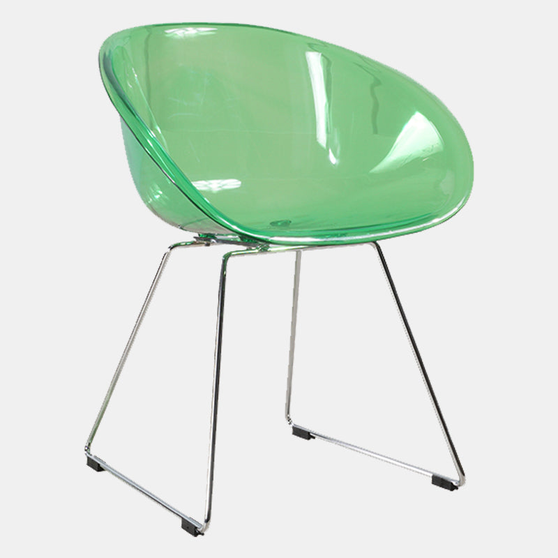 Contemporary Style Arm Chair Plastic Dining Chair with Metal Base for Dining Room