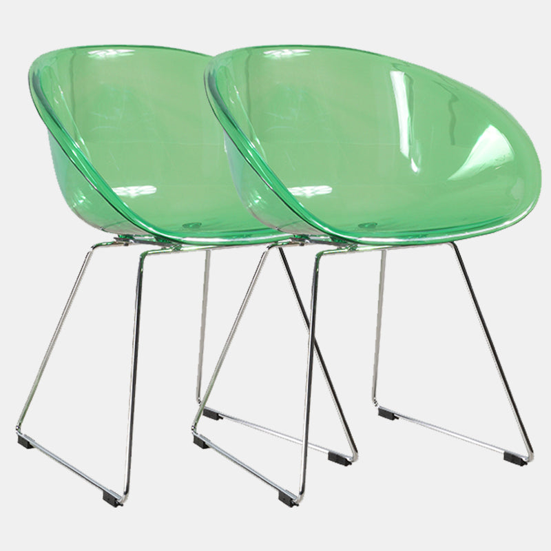 Contemporary Style Arm Chair Plastic Dining Chair with Metal Base for Dining Room