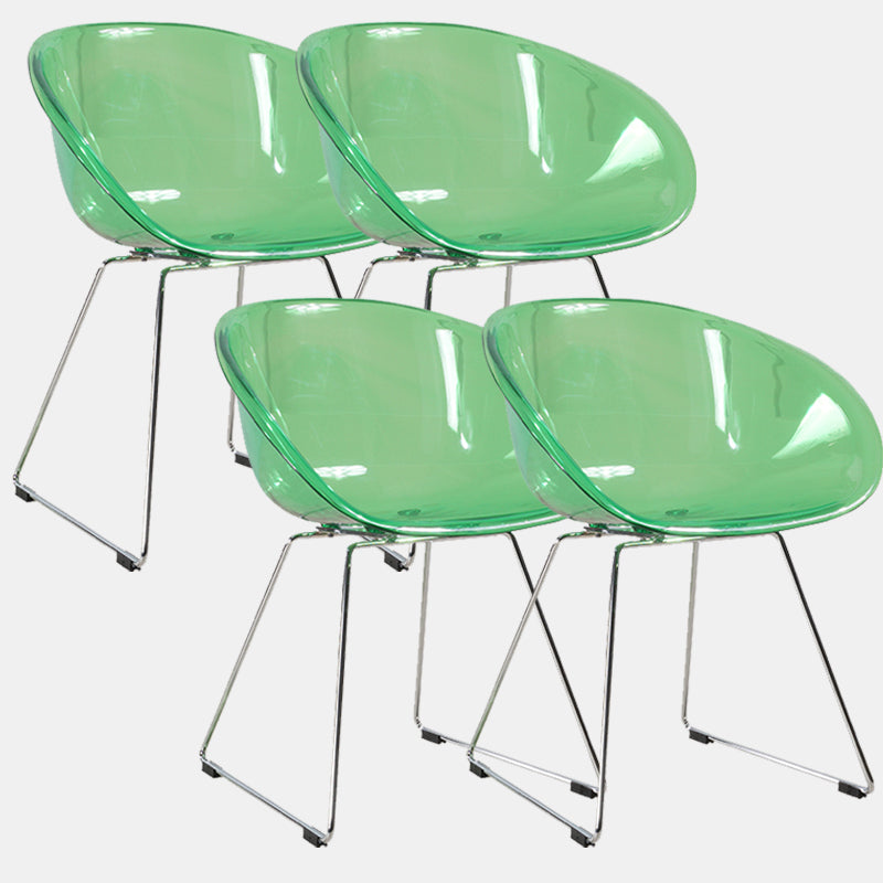 Contemporary Style Arm Chair Plastic Dining Chair with Metal Base for Dining Room