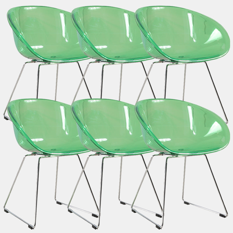 Contemporary Style Arm Chair Plastic Dining Chair with Metal Base for Dining Room