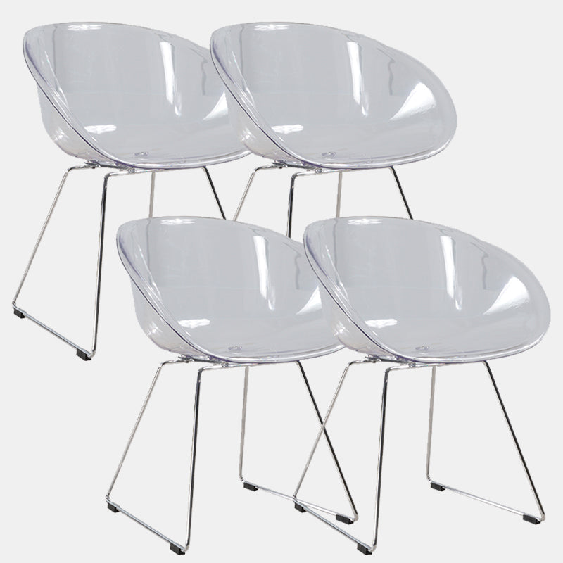Contemporary Style Arm Chair Plastic Dining Chair with Metal Base for Dining Room