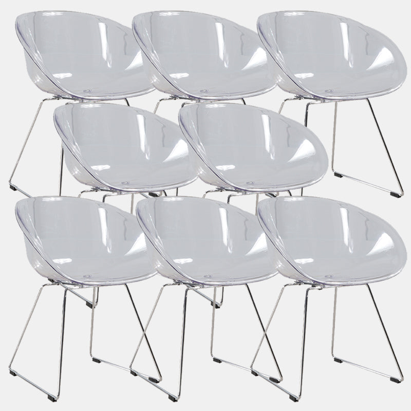 Contemporary Style Arm Chair Plastic Dining Chair with Metal Base for Dining Room