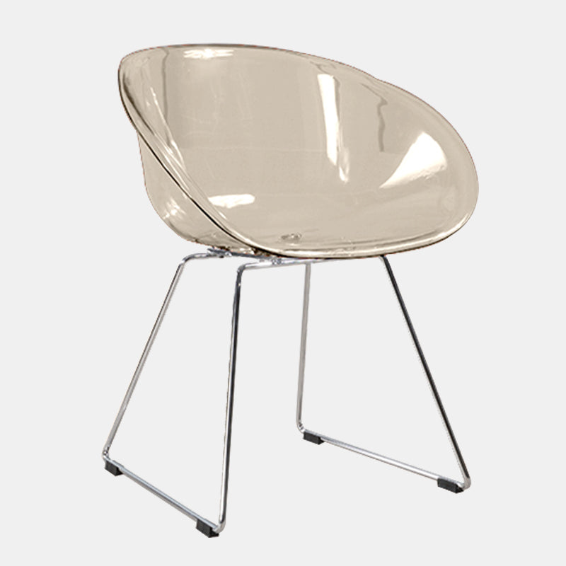 Contemporary Style Arm Chair Plastic Dining Chair with Metal Base for Dining Room