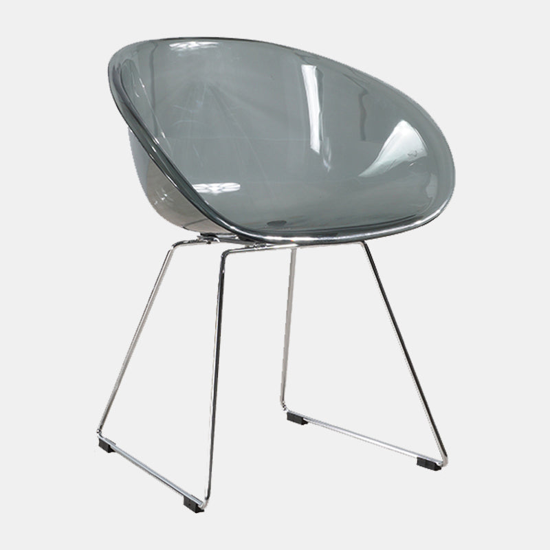Contemporary Style Arm Chair Plastic Dining Chair with Metal Base for Dining Room