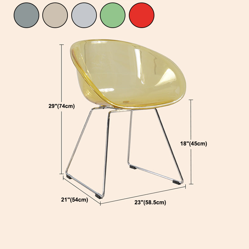 Contemporary Style Arm Chair Plastic Dining Chair with Metal Base for Dining Room