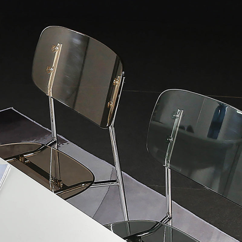 Industrial Armless Dining Chair Plastic Open Back Side Chair with Metal Base