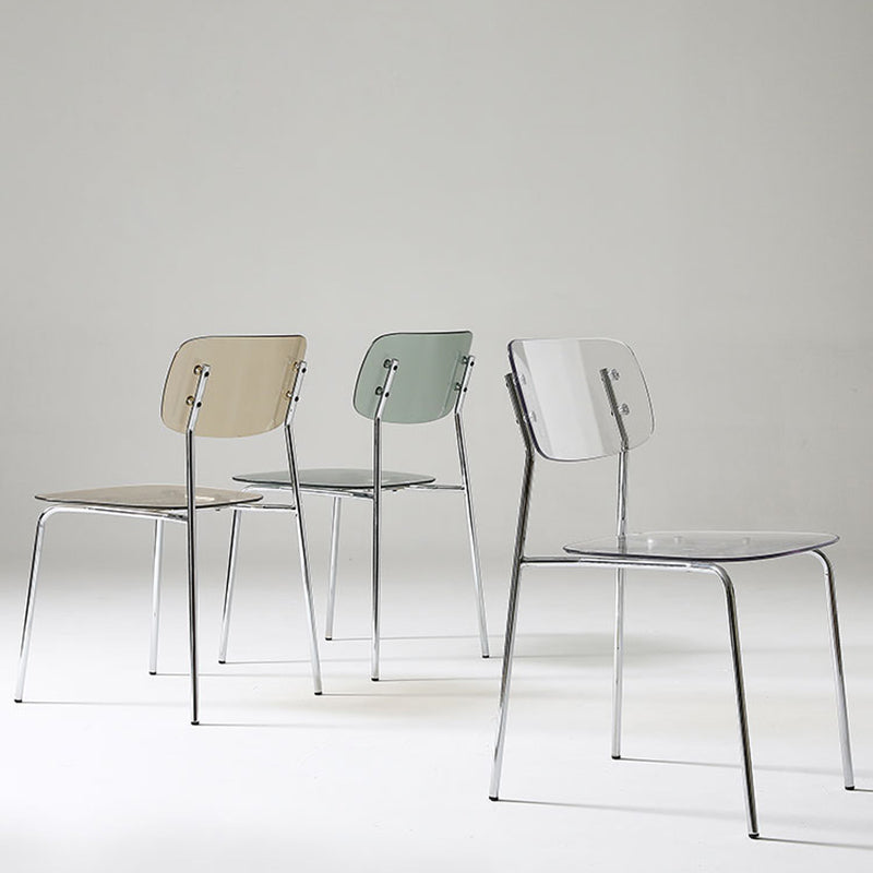 Industrial Armless Dining Chair Plastic Open Back Side Chair with Metal Base