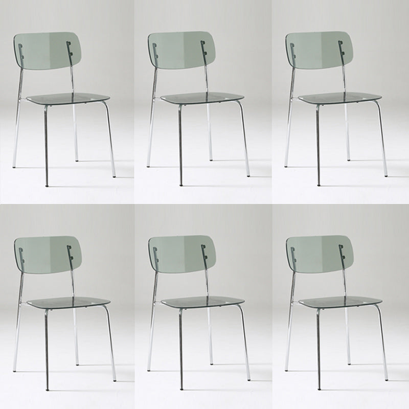 Industrial Armless Dining Chair Plastic Open Back Side Chair with Metal Base