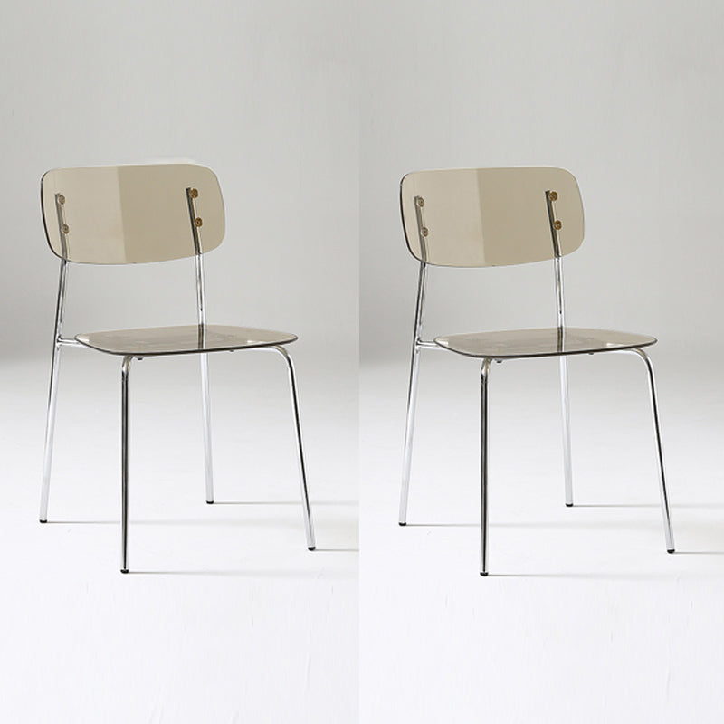 Industrial Armless Dining Chair Plastic Open Back Side Chair with Metal Base