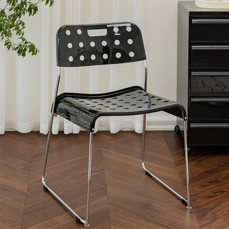Industrial Armless Kitchen Chair Plastic Open Back Side Dining Chair with Metal Base